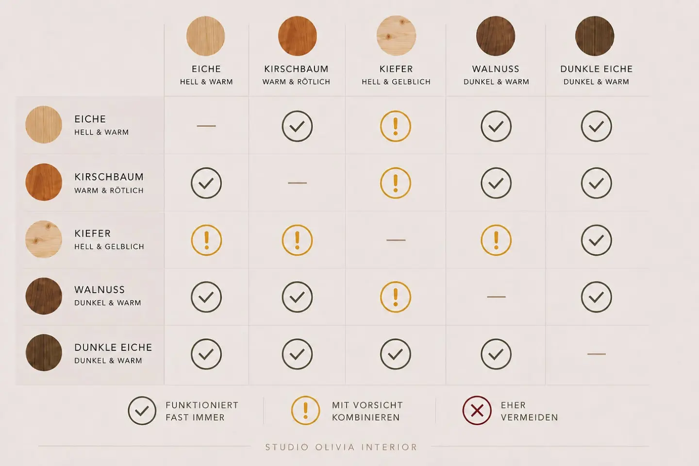 Welche Hölzer passen zusammen? Die Studio Olivia Holzmatrix